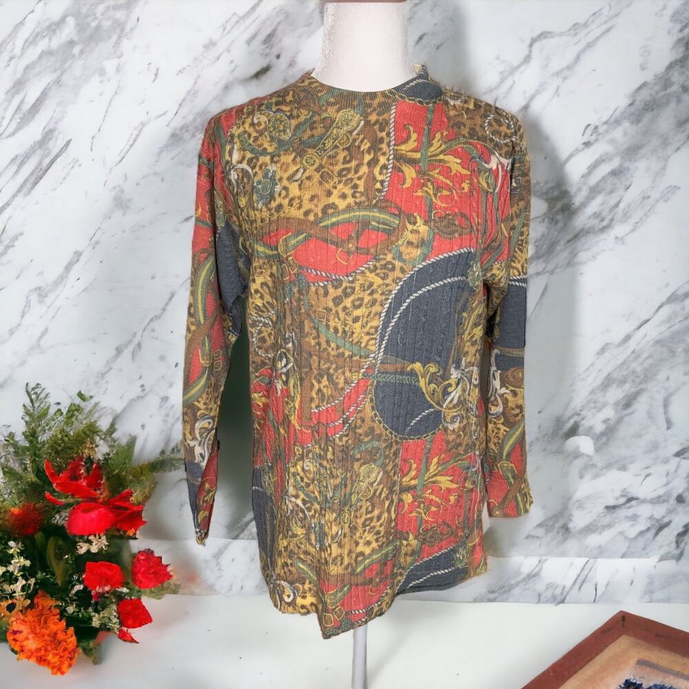 Panache Italy Vintage Mixed Print Crewneck Sweater
